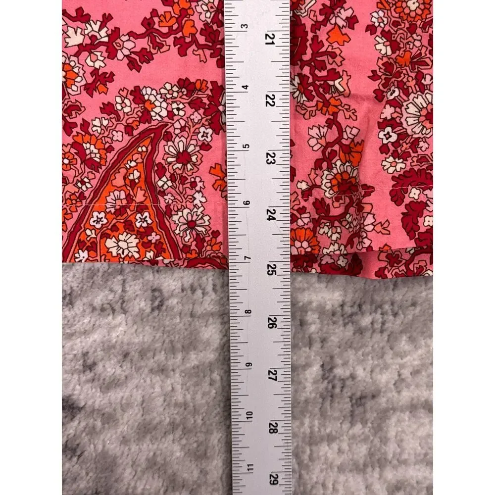 New J Crew Top XS Womens Puff Sleeve Paisley Cotton Pink Floral Blouse